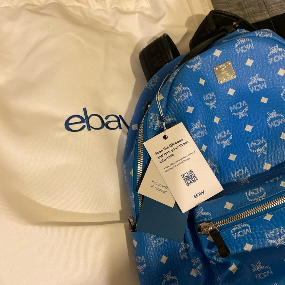 Rare* Mcm Vibrant Blue Patterned Backpack Authent… - image 6